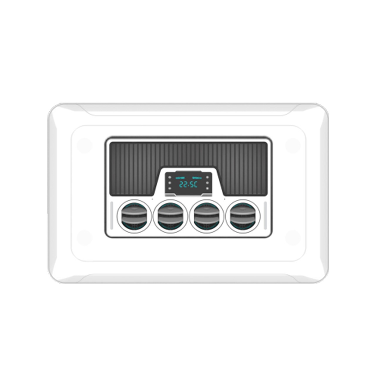 AIR CADDIEの室内側の提供製品画像。4つの吹出口と中央の操作表示。